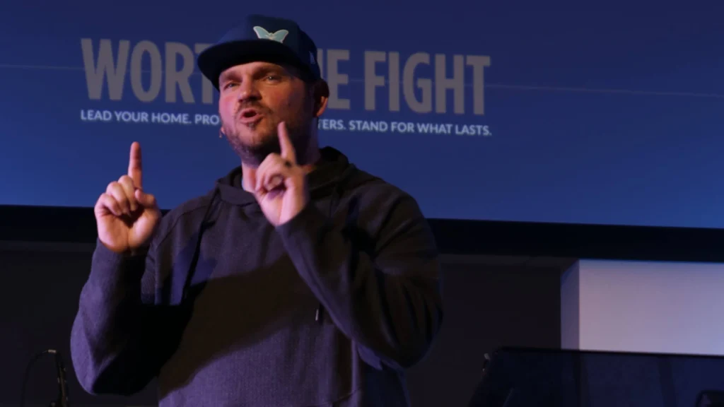 Pastor Alex Graves preaching "Lead Through Tension," Part 2 of the Worth the Fight series at Anchor Church, teaching from Luke 9 about following Jesus with conviction over comfort.